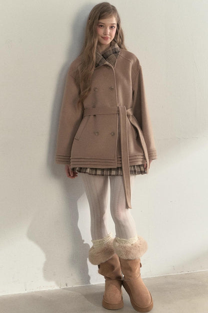 Plaid Double-Breasted Wool Coat