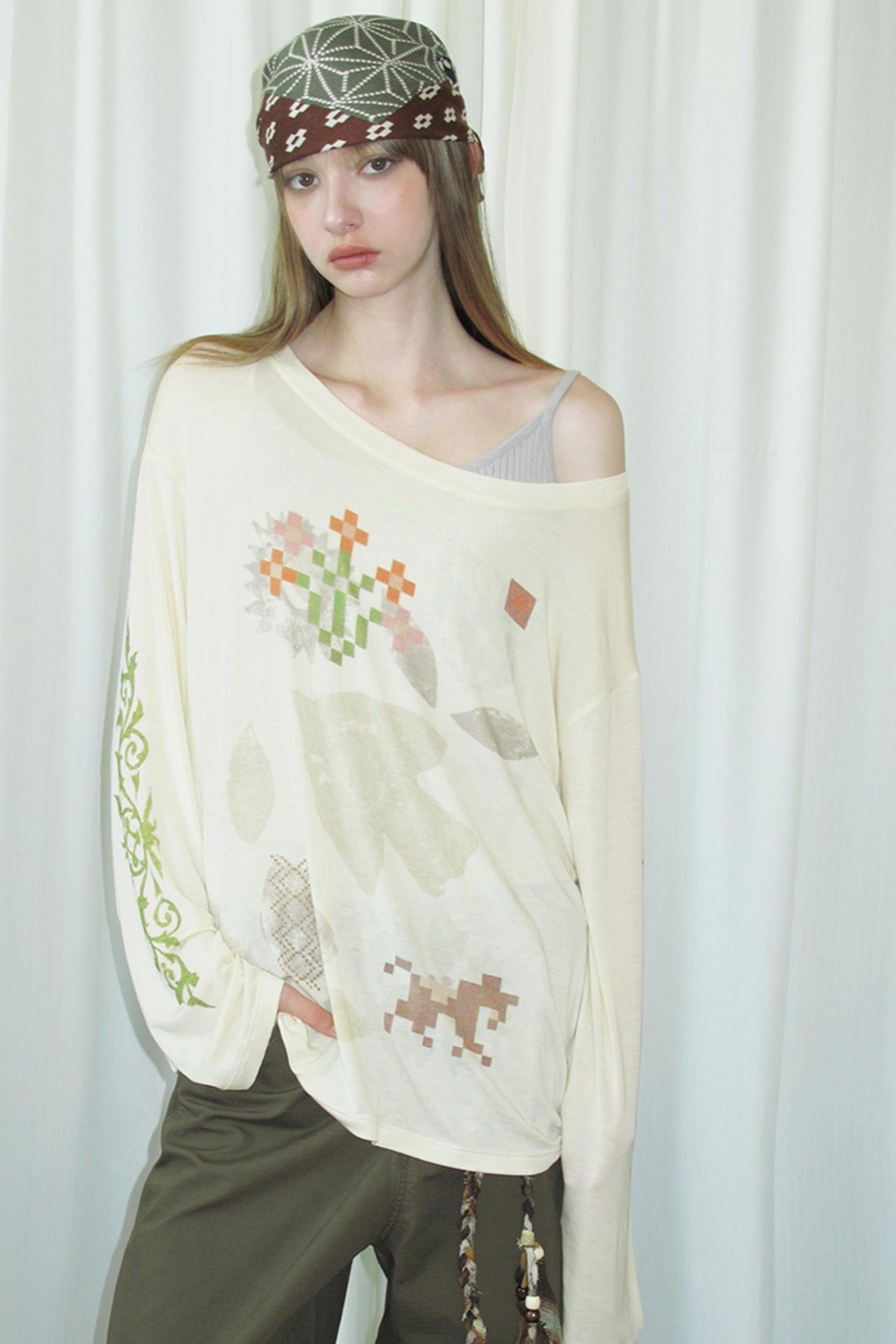 Vintage Mosaic Slanted Shoulder T-Shirt