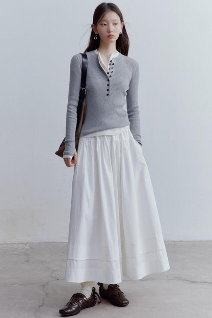 Pure Cotton Layered Shirring Skirt