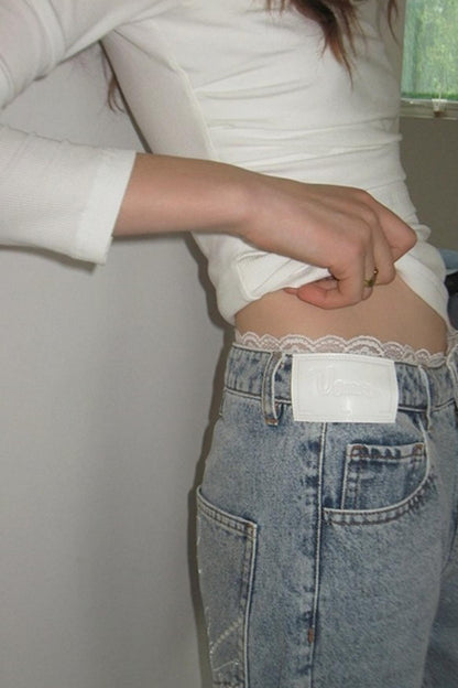 Distressed Lace Waist Loose Jeans