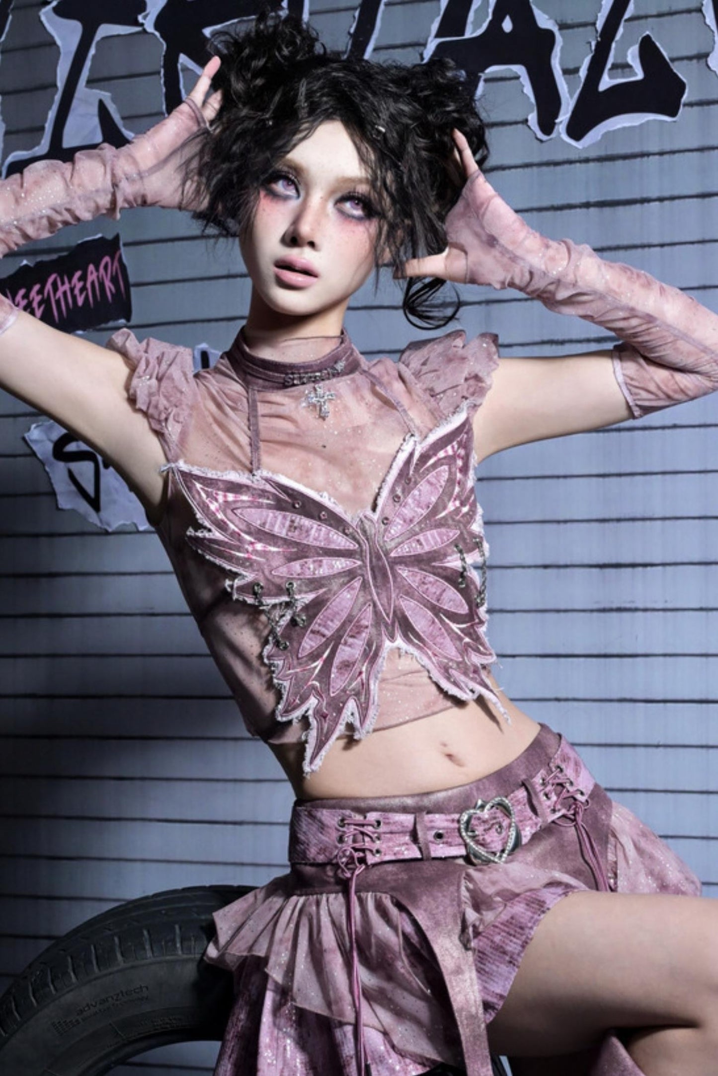 Butterfly Bandeau Mesh Top Set-Up