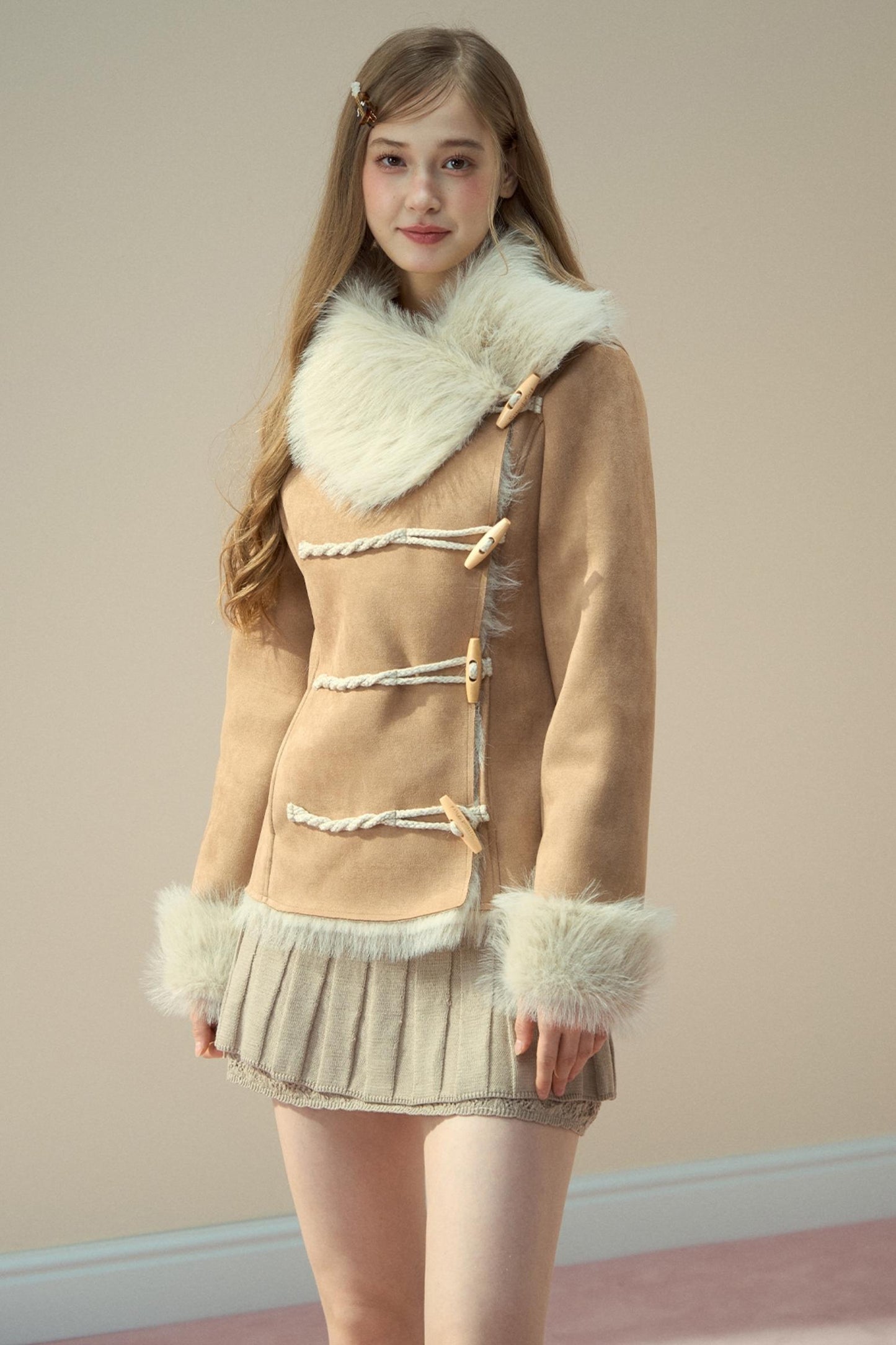 Vintage Khaki Pink Suede Fleece Jacket