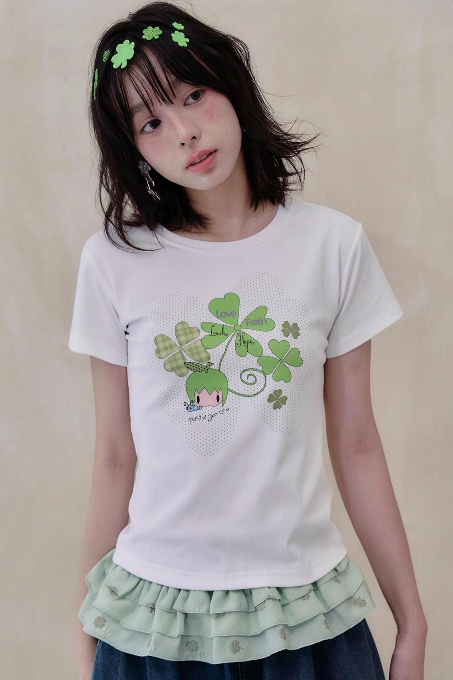 Four-Leaf Clover Print T-Shirt