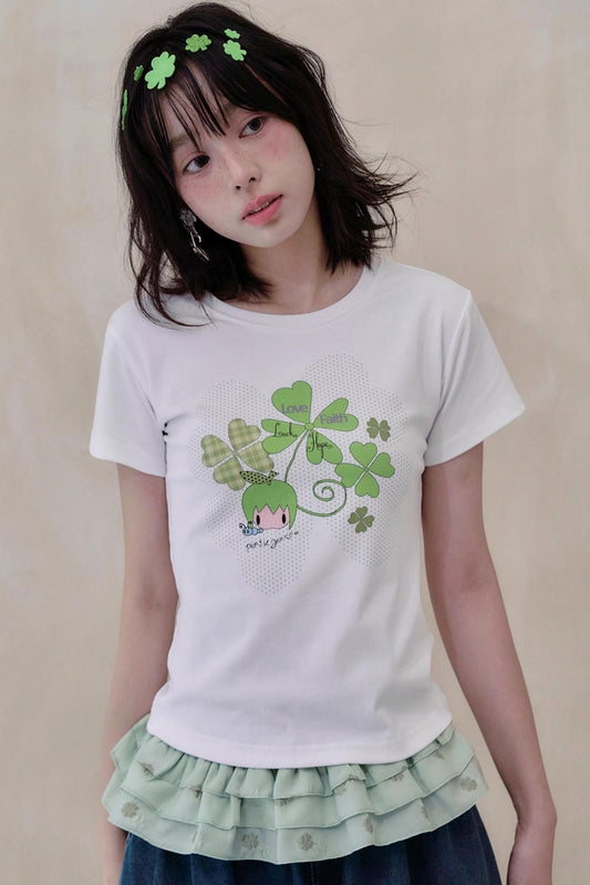 Four-Leaf Clover Print T-Shirt