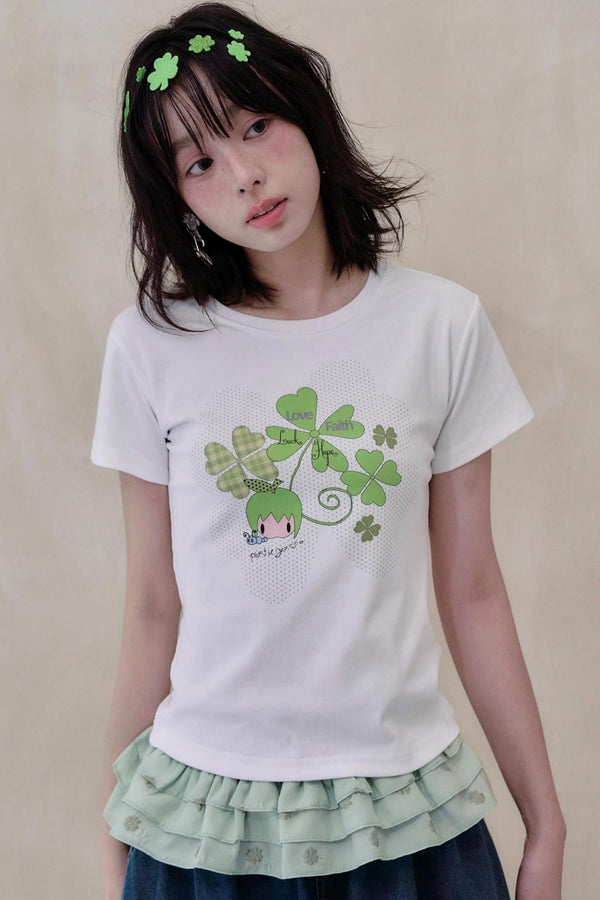 Four-Leaf Clover Print T-Shirt