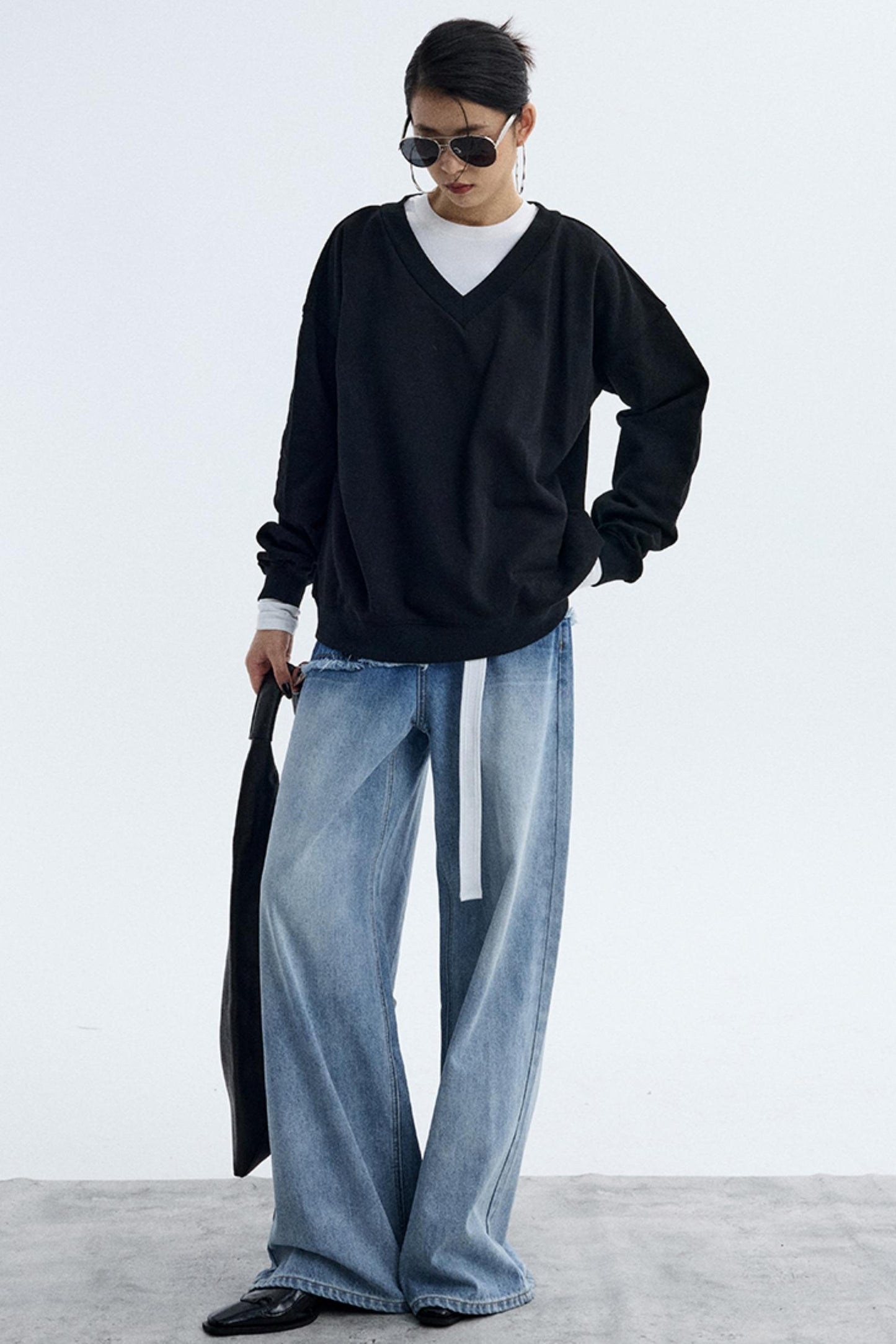 Black V-Neck Winter Top