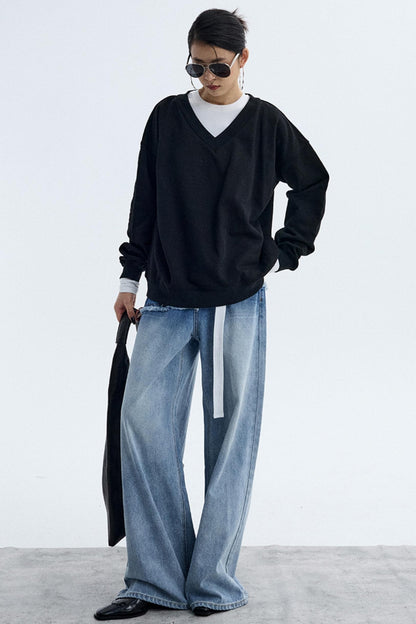 Black V-Neck Winter Top