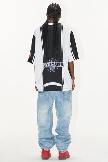 Striped V-Neck Polo Tee