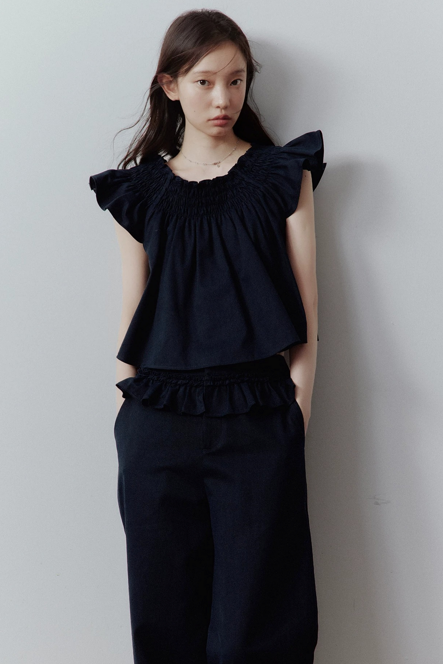 Plush Blue Puff Sleeve Blouse
