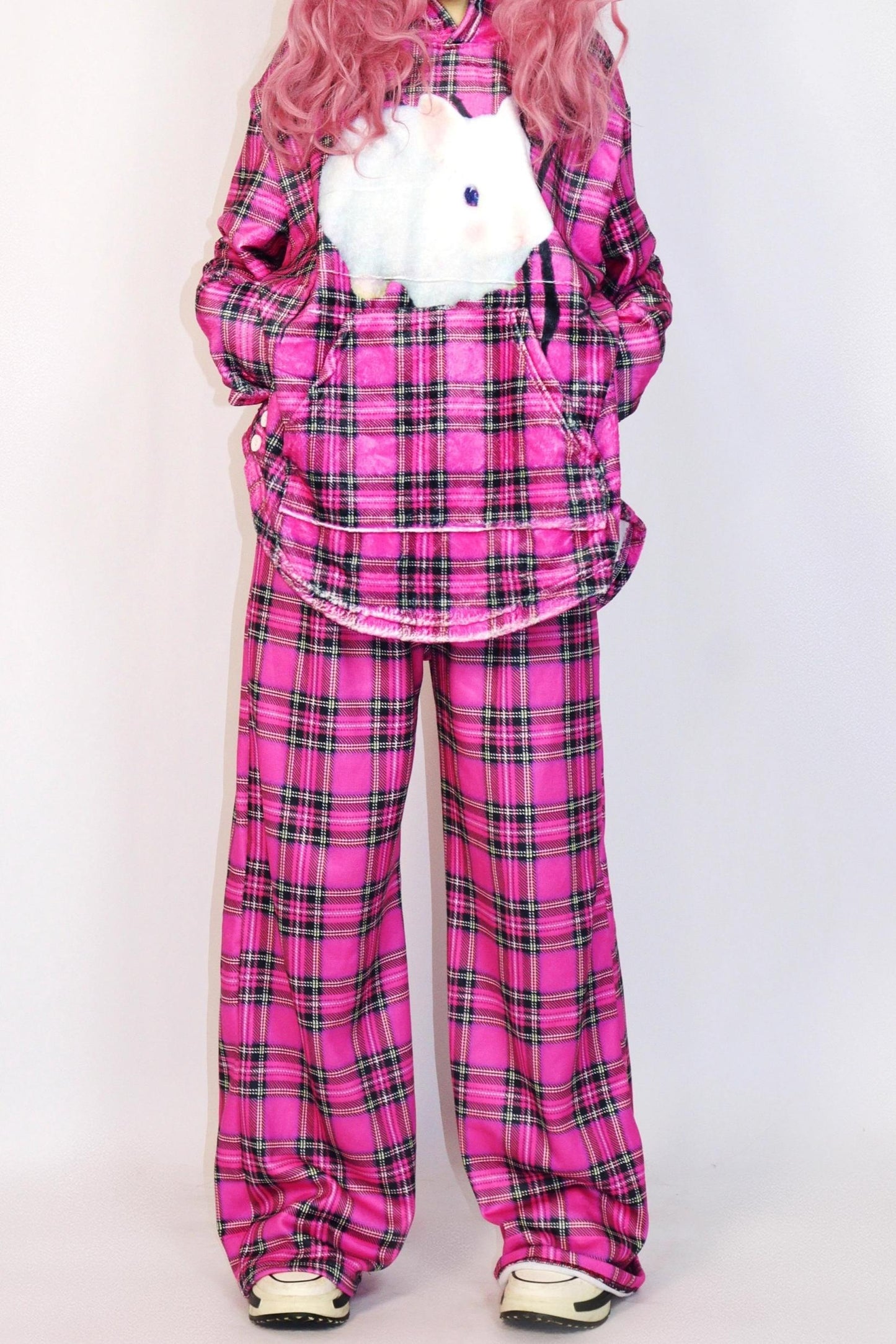 Pink Check Wide-leg Pants