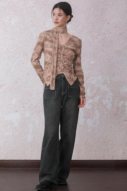 Matte Apricot V-Neck Knitted Top