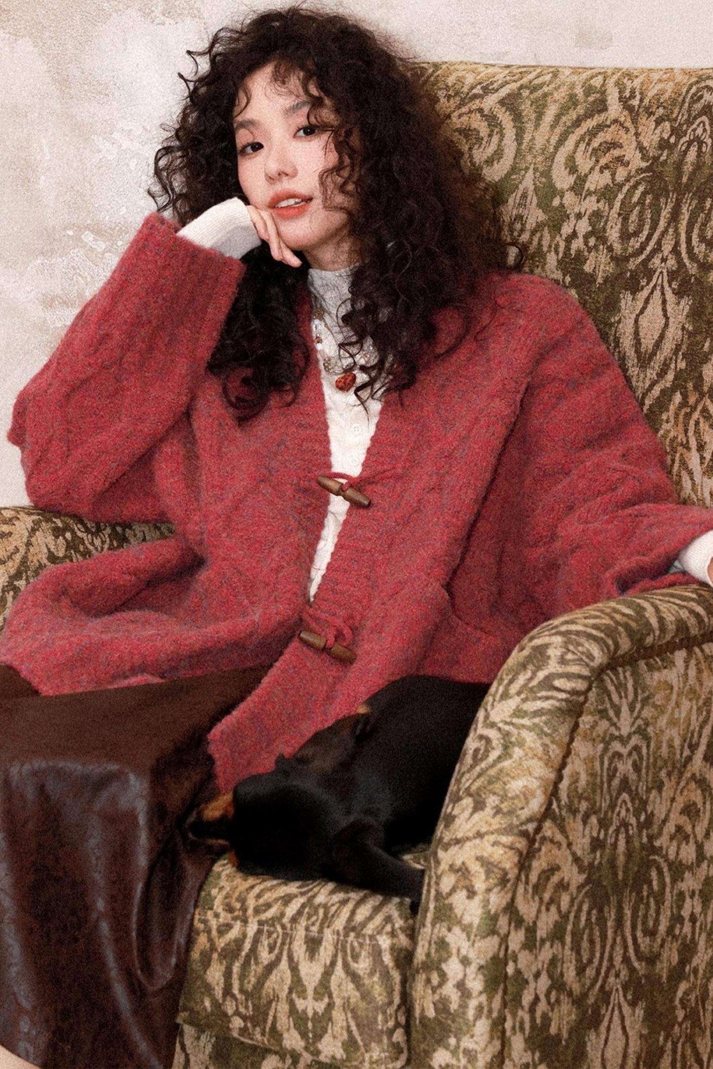 Evening Light Red Knitted Cardigan