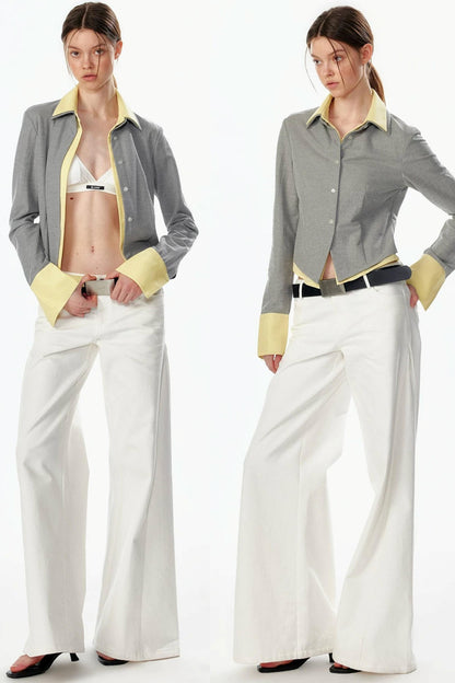 Color-Blocked Fake Two-Piece Shirt