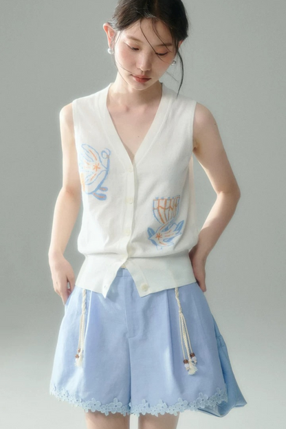 Summer Bird Floral Cotton Vest