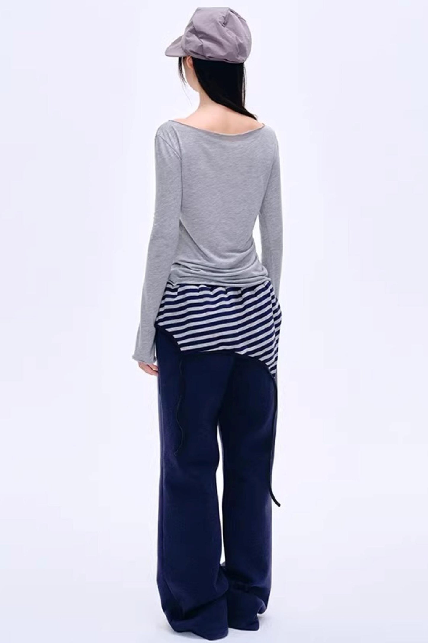 Color-Blocked Striped Cotton Pants