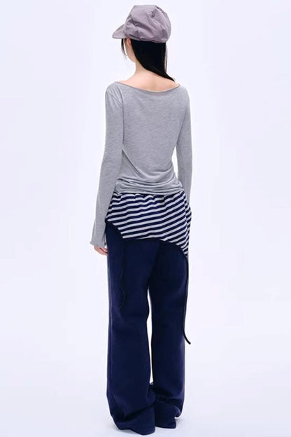 Color-Blocked Striped Cotton Pants