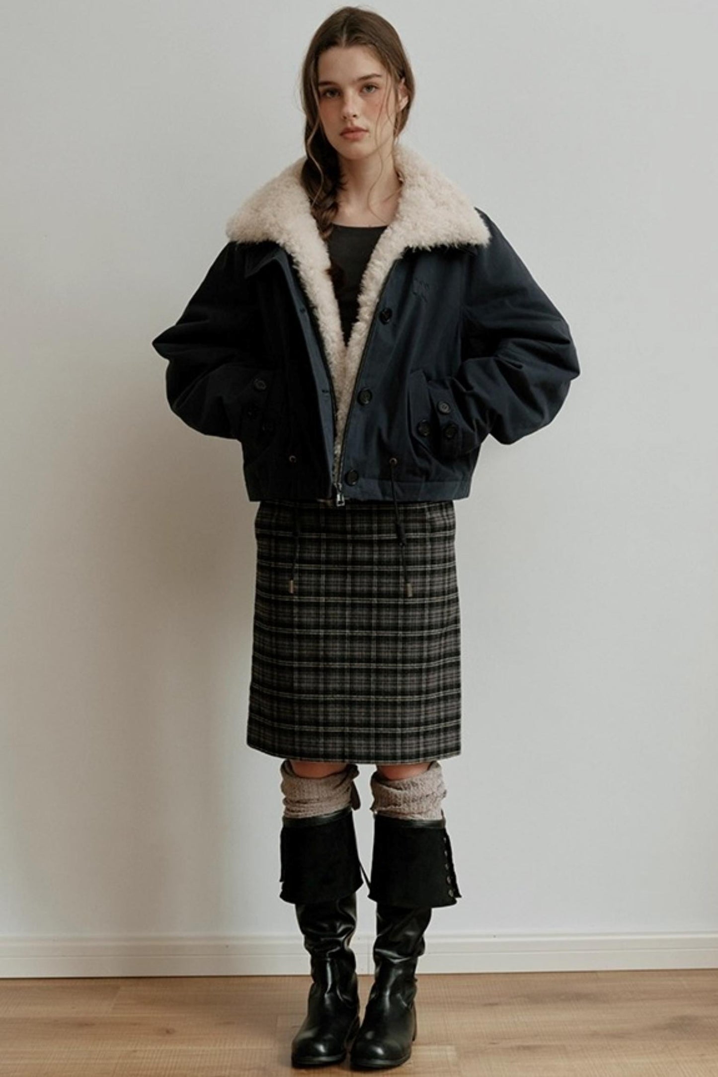 Retro Bias-Cut Plaid Skirt