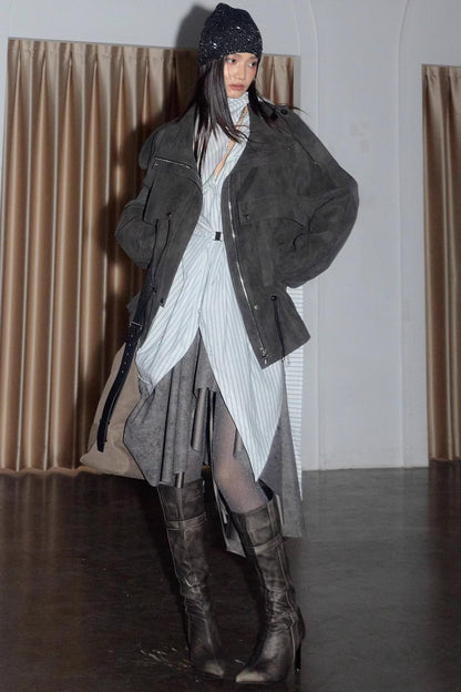 Lace-up Striped Cotton Shirt