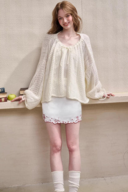 Mint Embroidered Satin Skirt