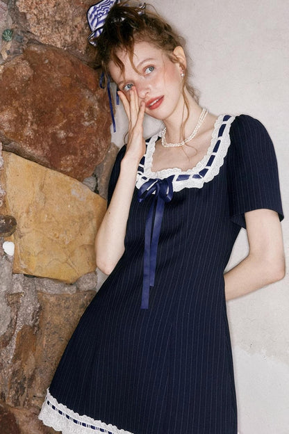 Striped Lace A-line Dress