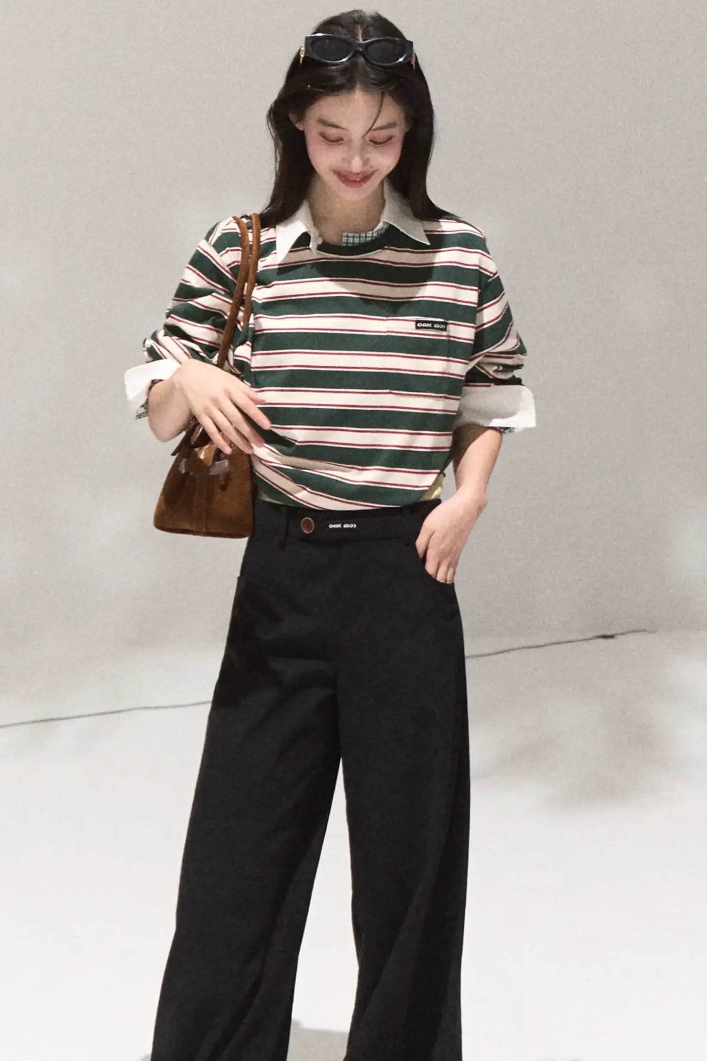 Contrasting Striped Long-Sleeve Shirt