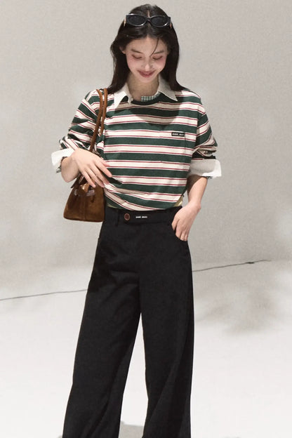 Contrasting Striped Long-Sleeve Shirt