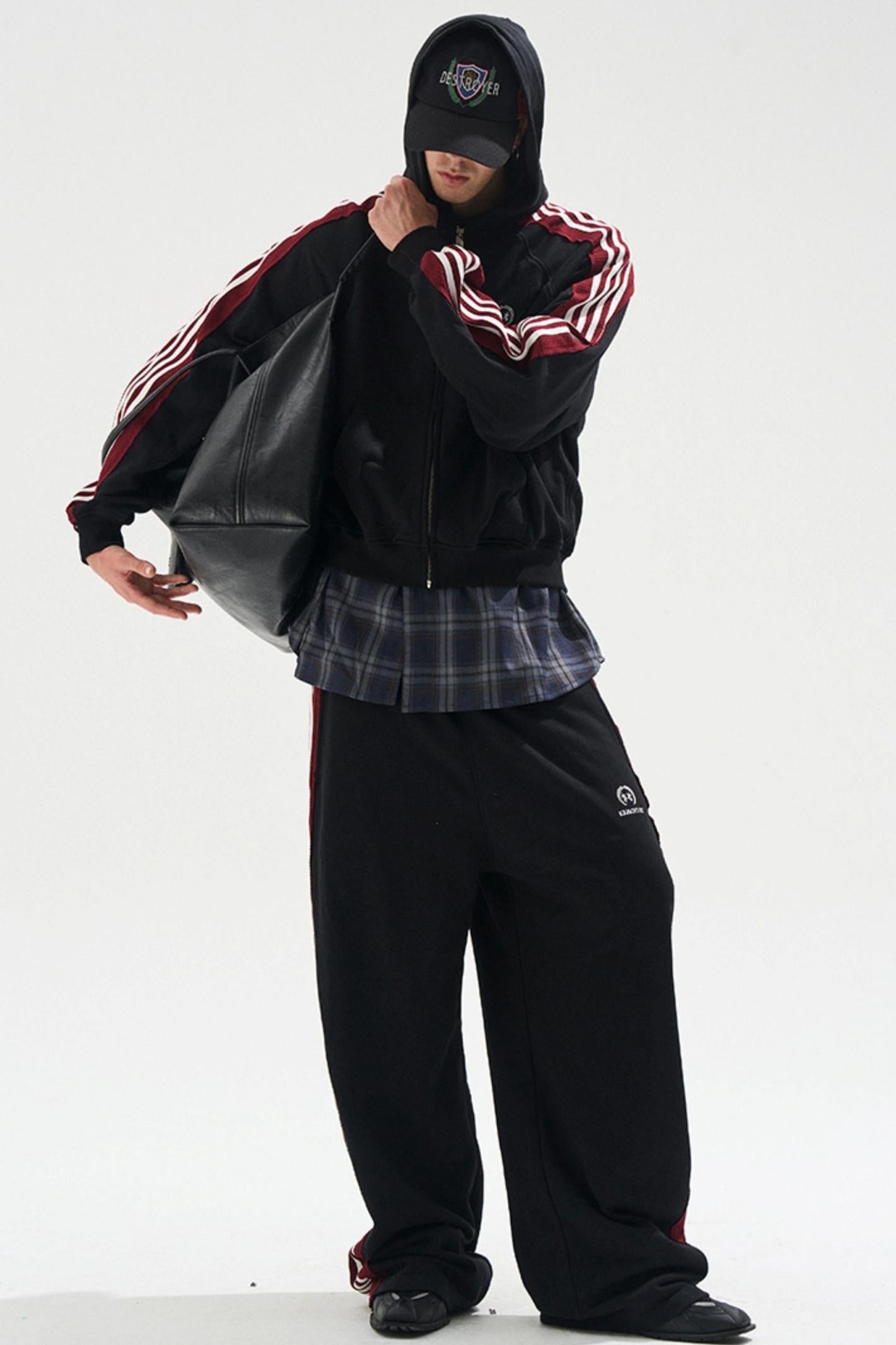 Raw Edge Contrast Hooded Cardigan