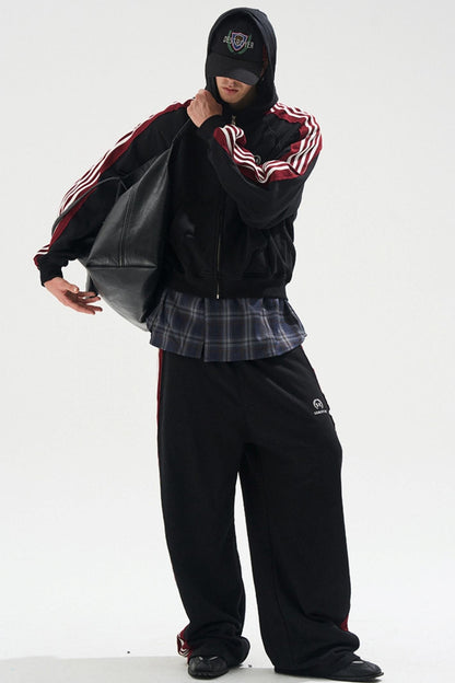 Raw Edge Contrast Hooded Cardigan