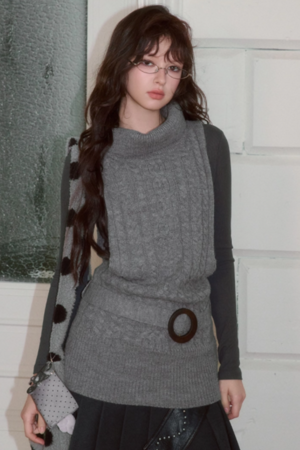 Turtleneck Sleeveless Sweater Vest