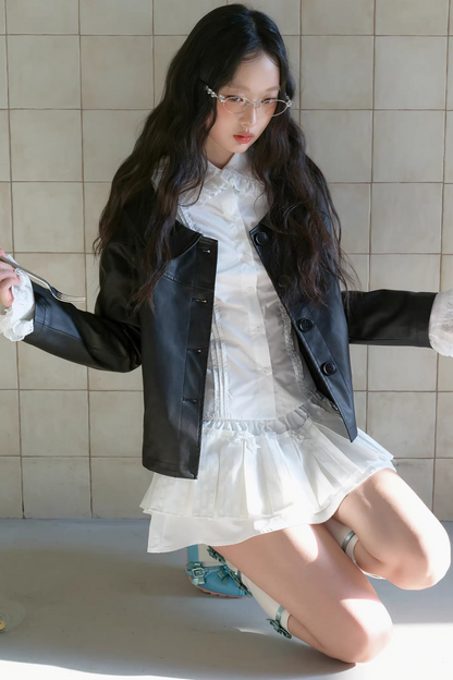 Retro Doll Collar Leather Jacket