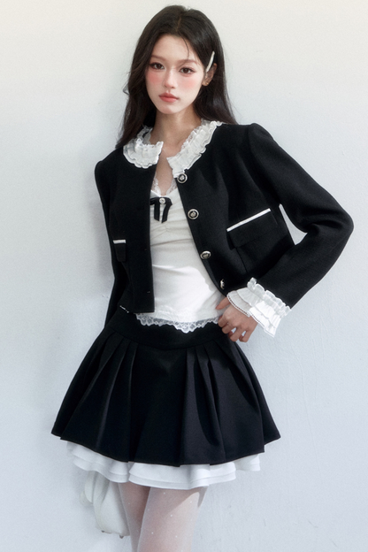 Ink-Colored Rose Lace Jacket Set-Up
