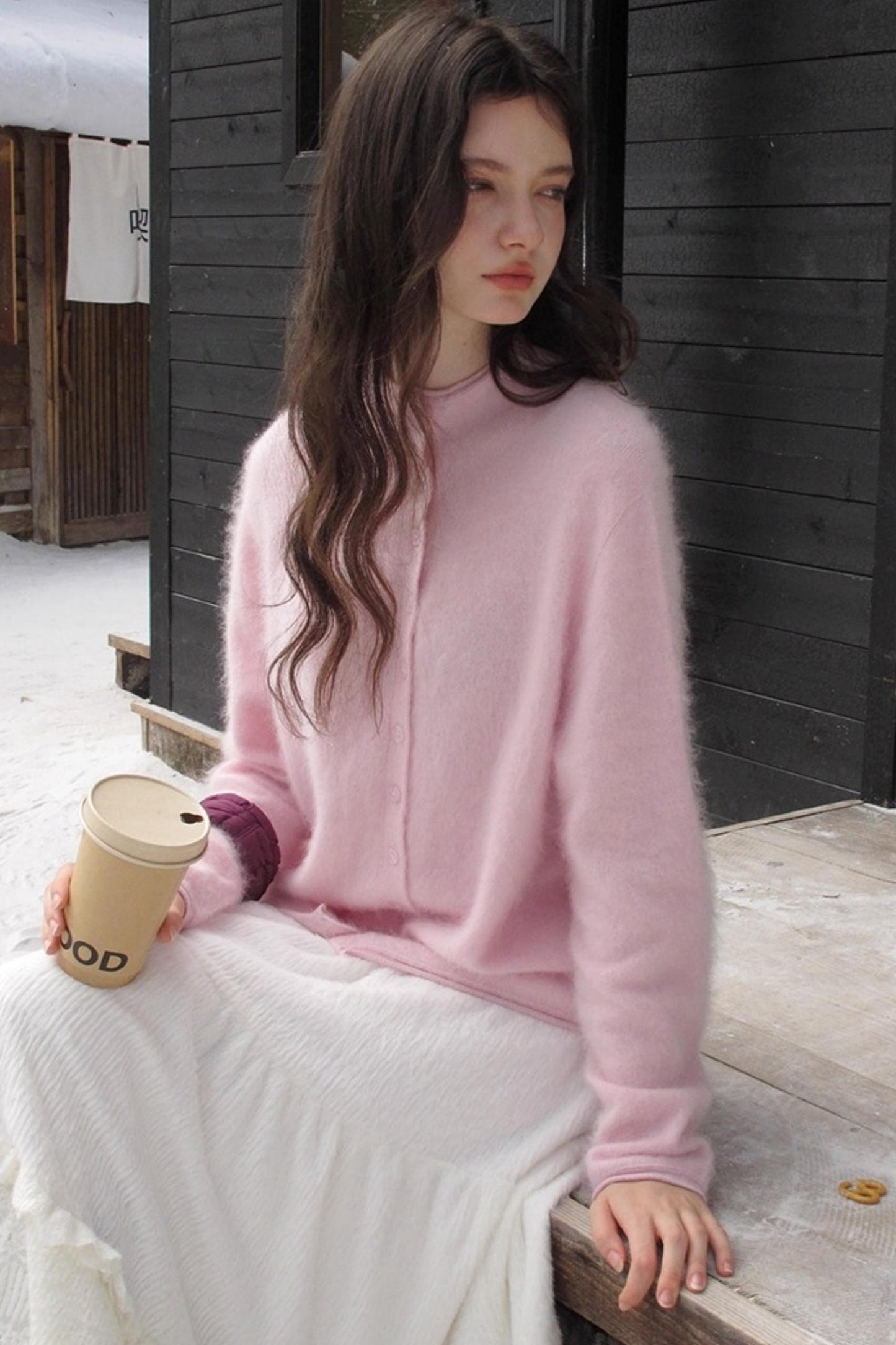 Elf White Wool Cashmere Cardigan Set-Up