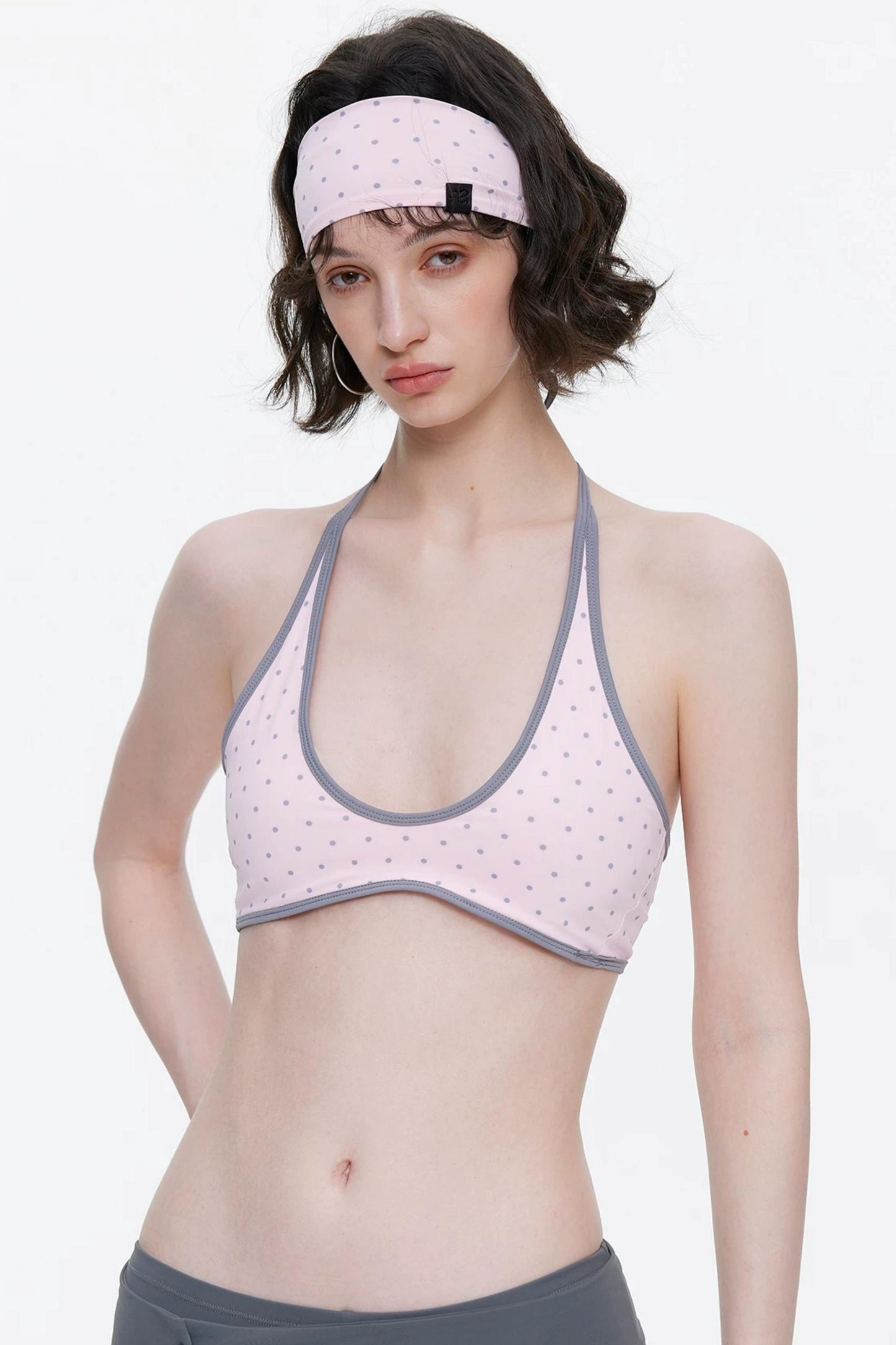 Lace-Up Striped Halter Bikini