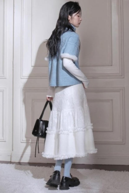 Blue Bat Sleeve Wool Sweater Set