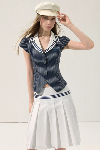 College Style Mid-Length Pleated Skirt