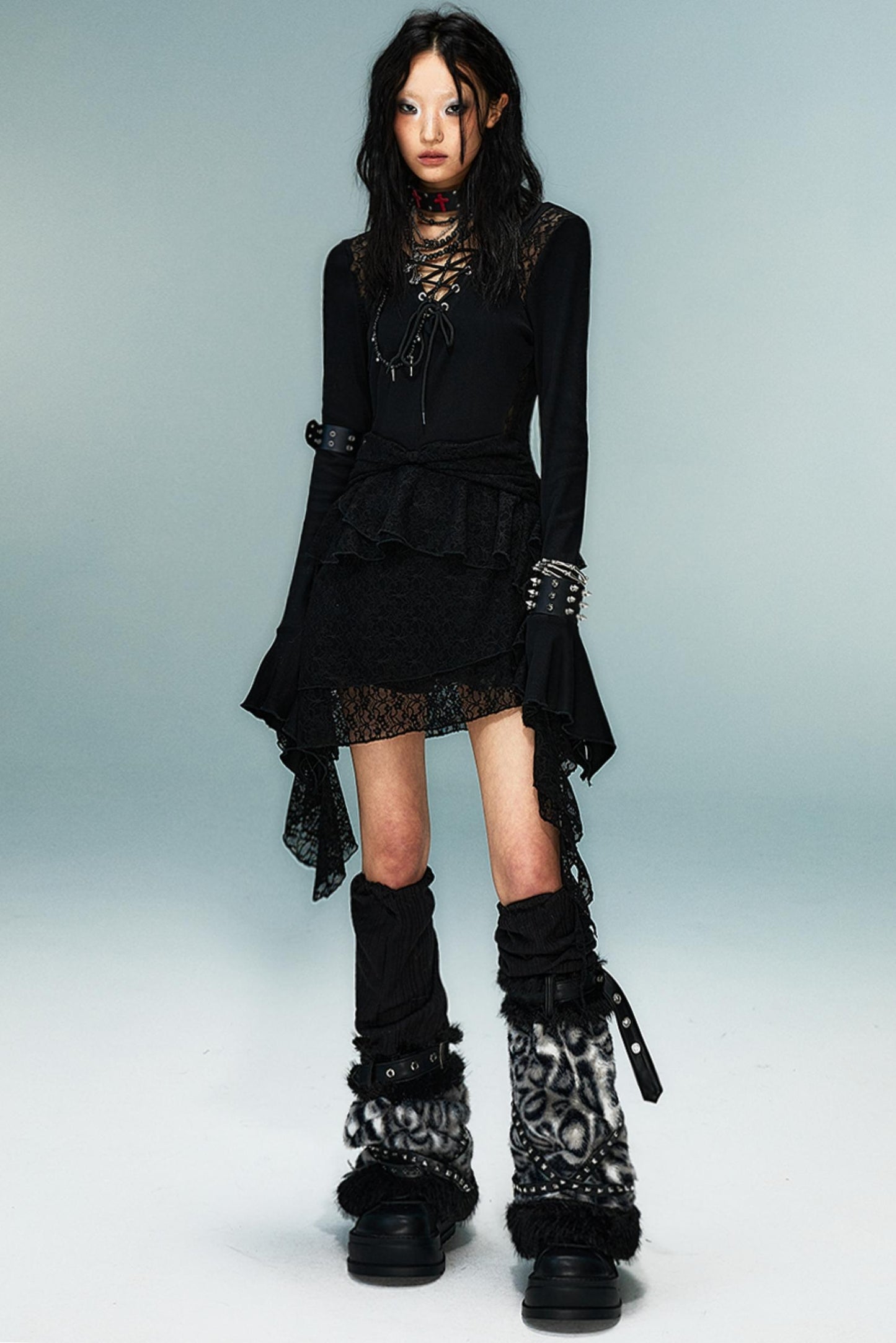 Dark Punk Goth Skinny Ruffle Dress