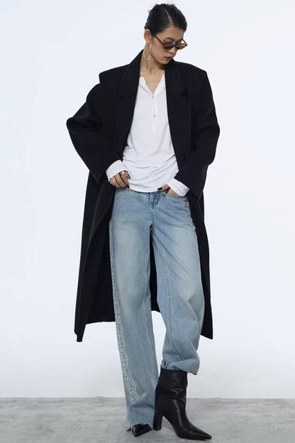 Lace Print Raw Hem Jeans