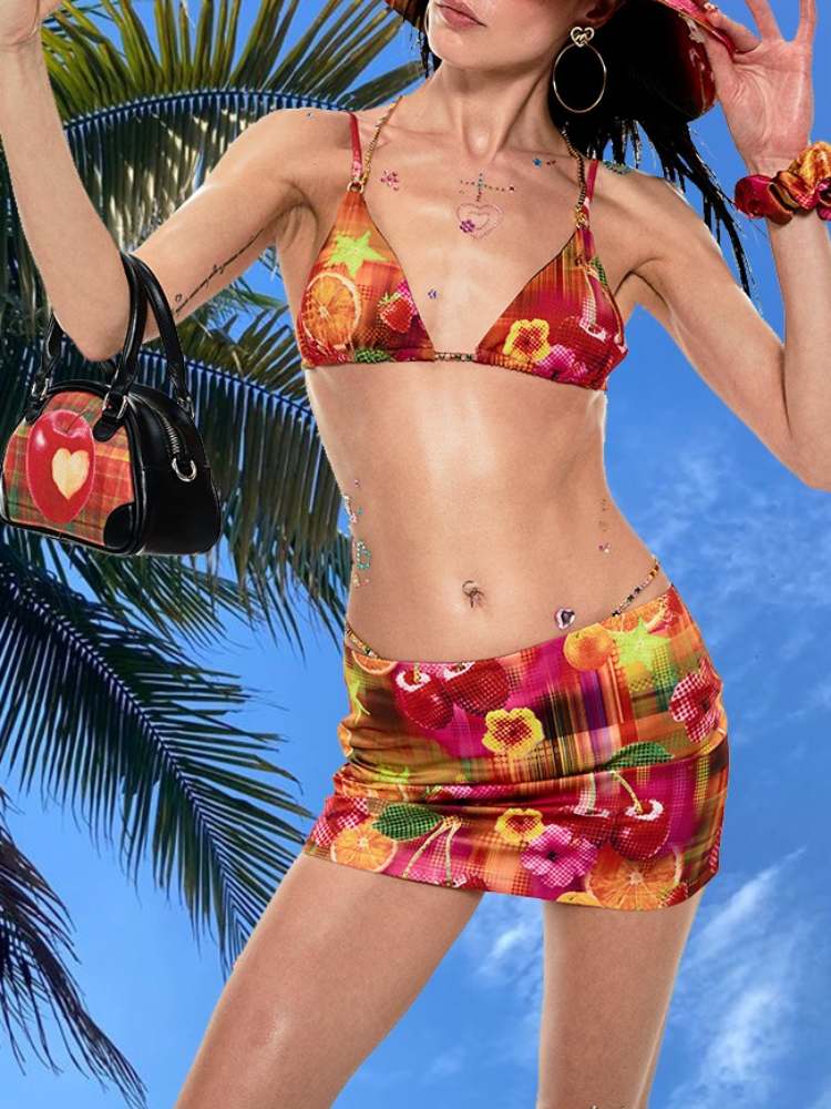 Summer Fruit Dopamine Print Bikini Set