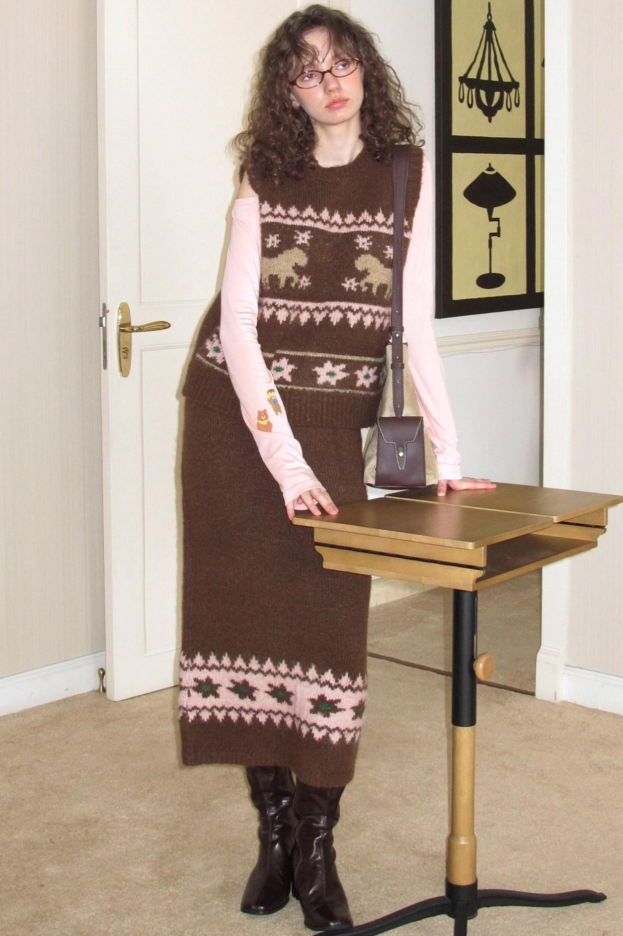 Alpaca Blend Vest Skirt Set