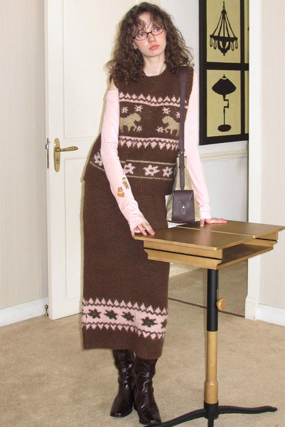 Alpaca Blend Vest Skirt Set