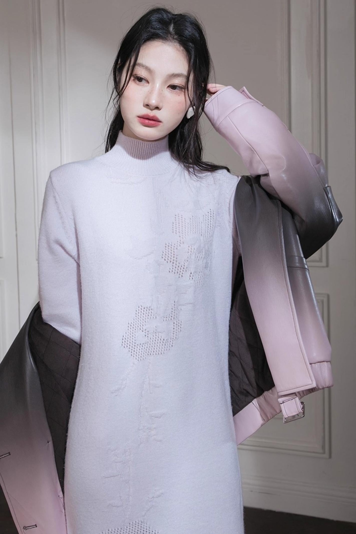 Light Purple Embossed Wool Dress