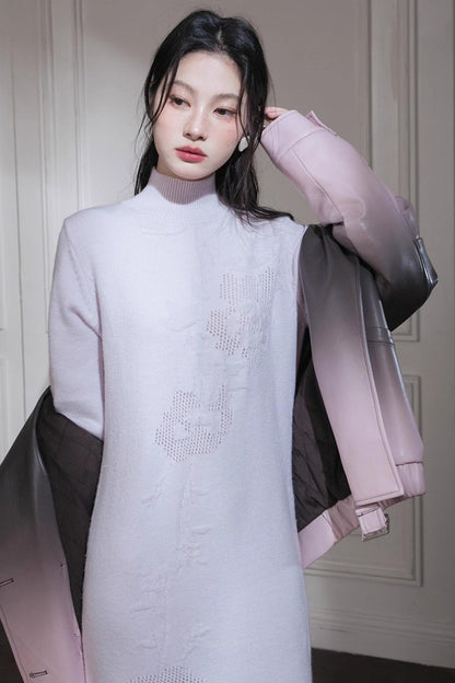 Light Purple Embossed Wool Dress