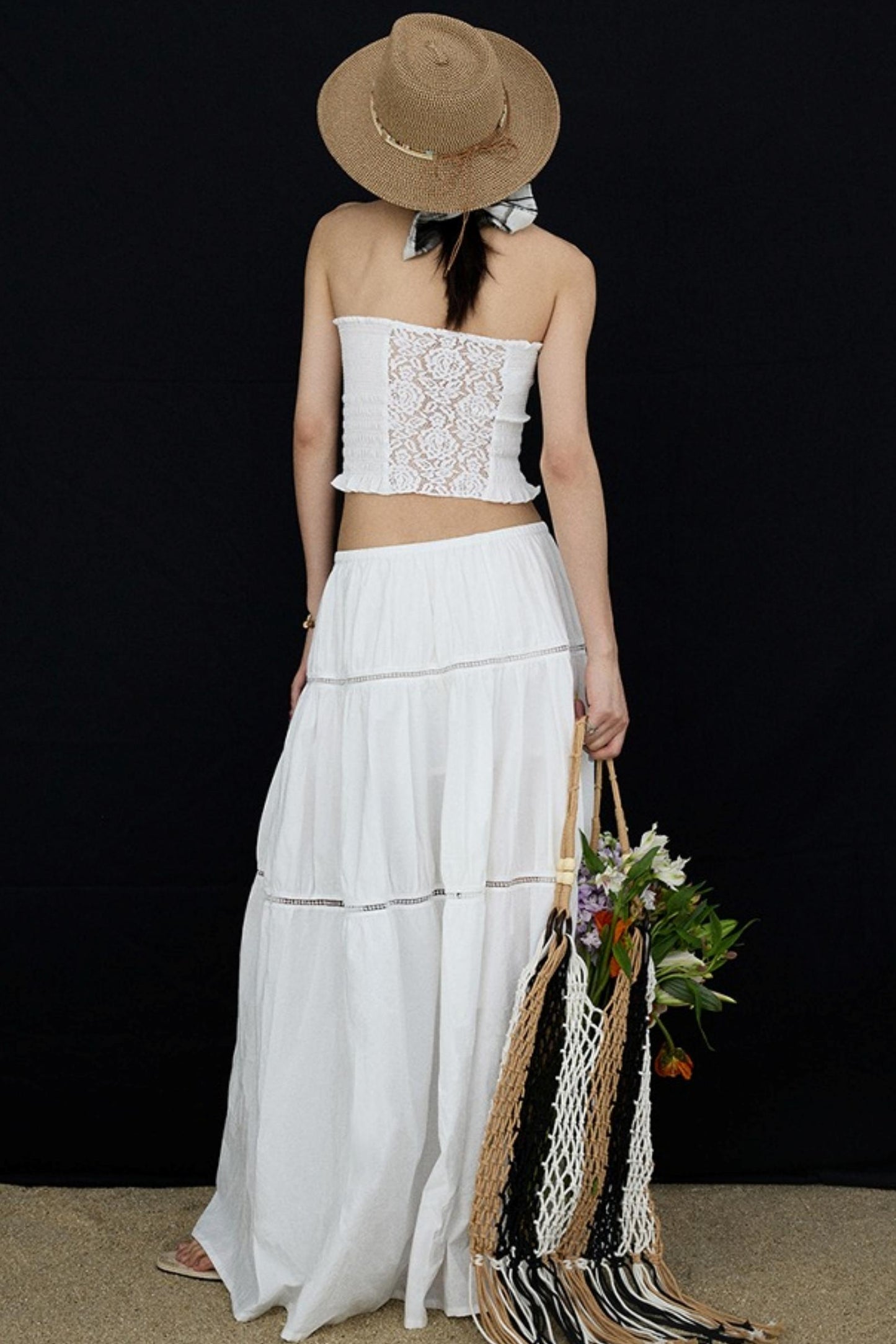 Elasticated White Long Skirt