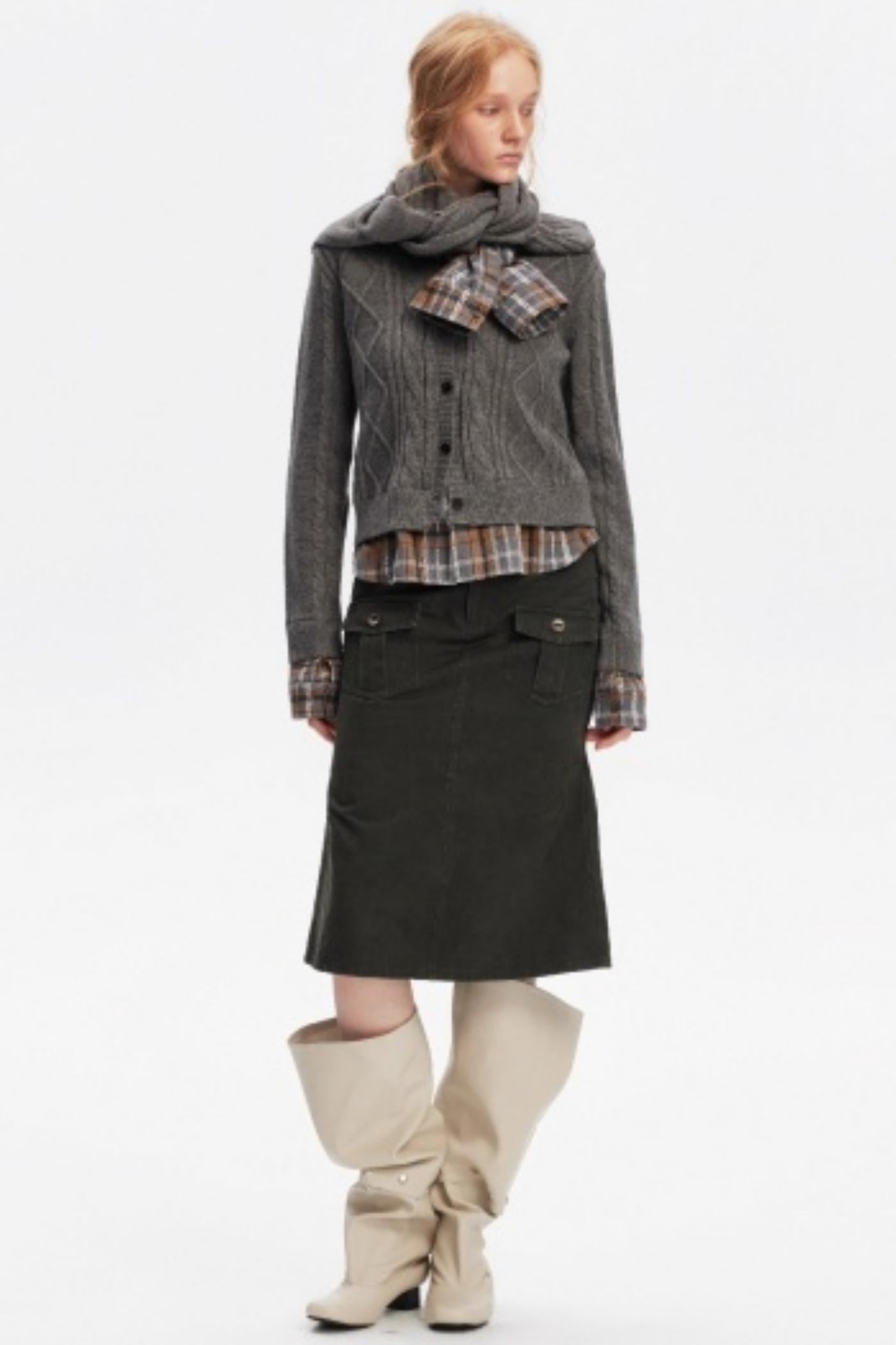 Wool Twist Pattern Cardigan Set-Up