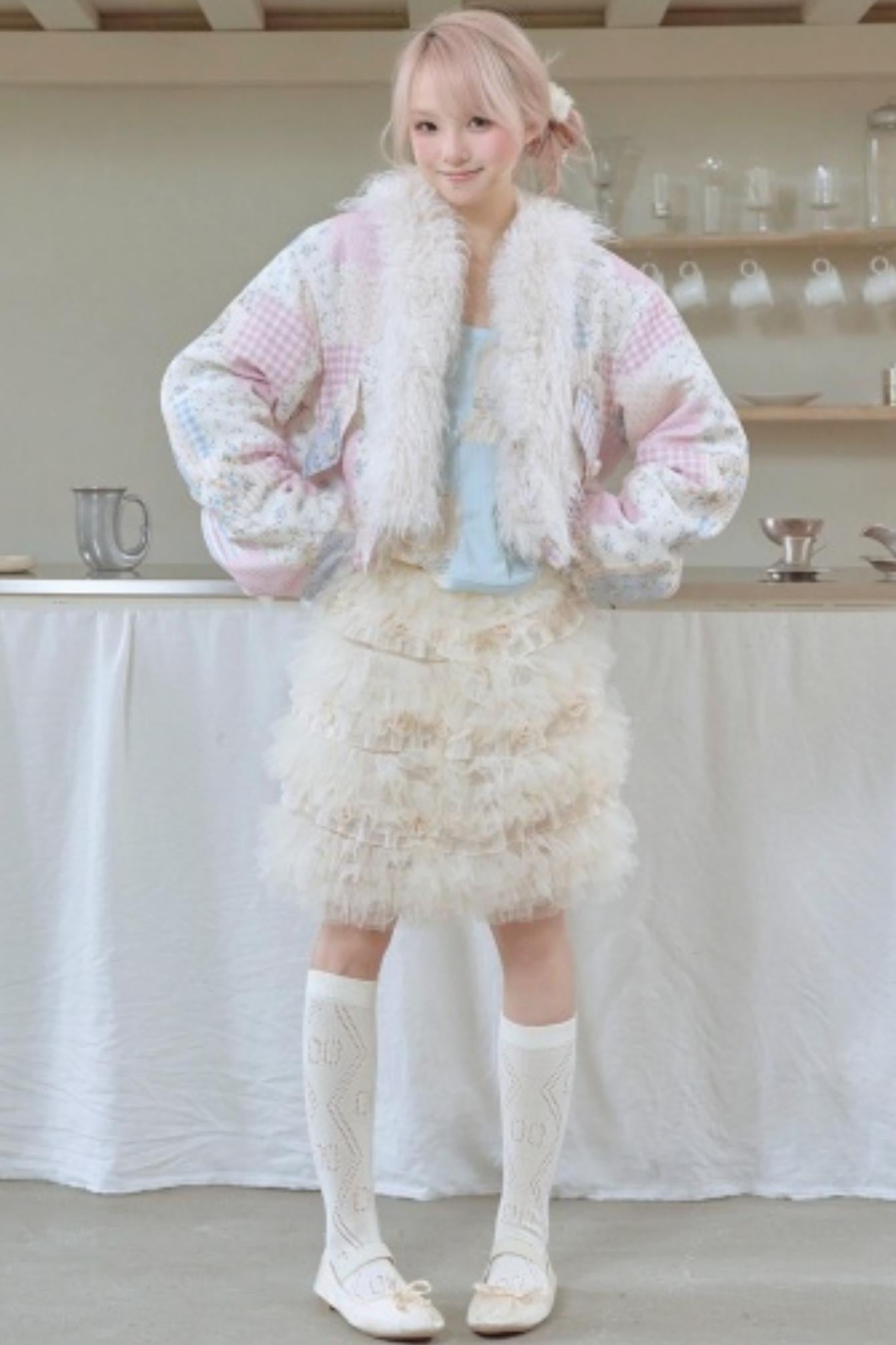 Sweet Floral Patchwork Fur Jacket