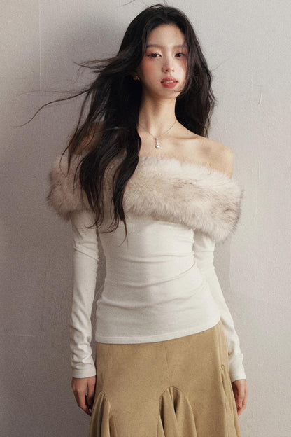 Simulated Wool One-Shoulder Knit Sweater