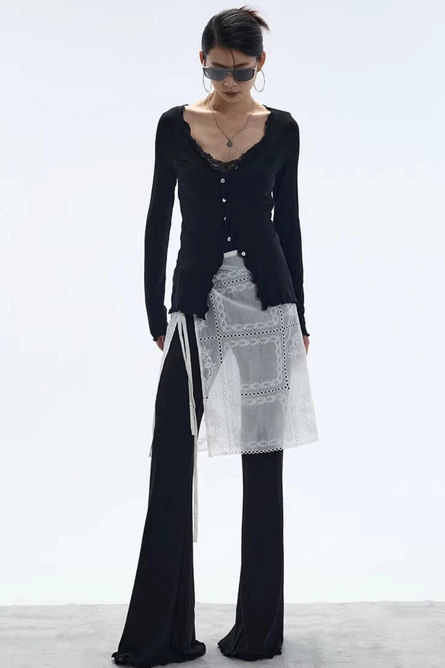 Lyocell Ruffled Long Sleeve Cardigan