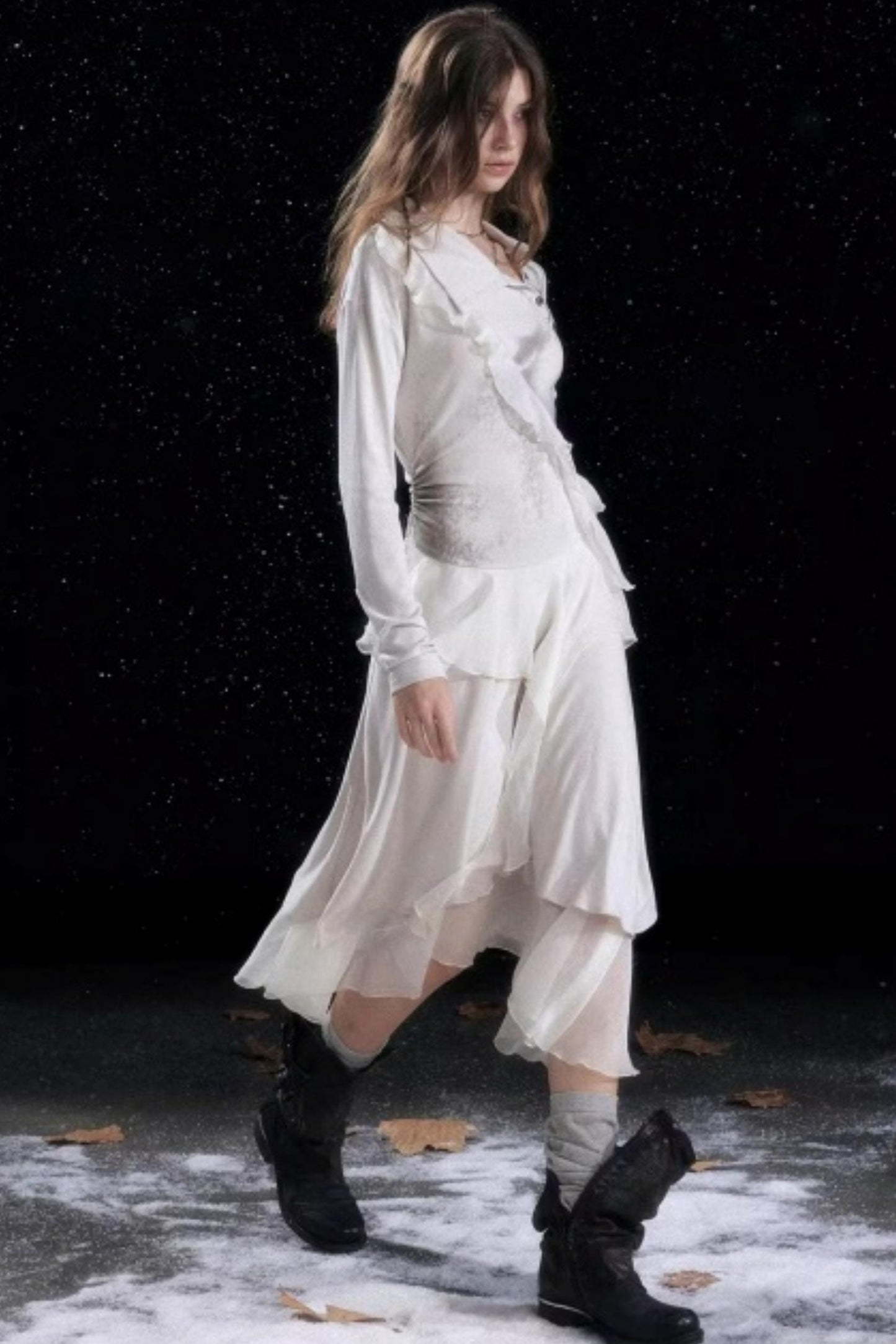 Irregular Gradient Ruffle Dress