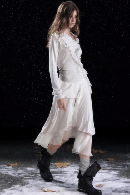 Irregular Gradient Ruffle Dress