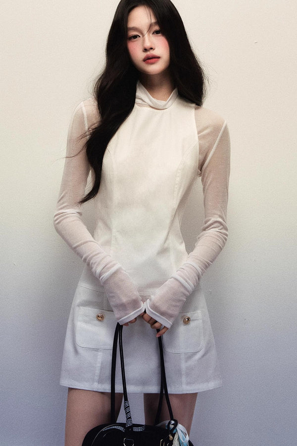 White Sleeveless Vest Dress Set-Up